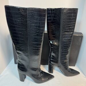 INC International Concepts Black Croc-Patterned Heeled Boots 8 1/2M